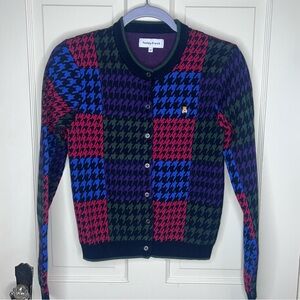 NWOT Teddy Fresh Multicolor Houndstooth Cardigan Red Blue Green Purple